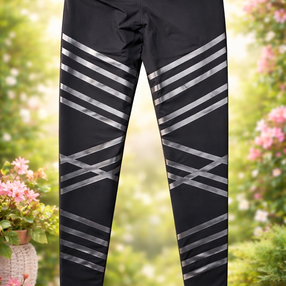 Alo Yoga Black Reflective Stripe High Rise Leggings Size Medium M - Picture 4 of 4